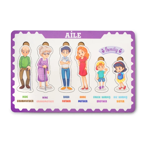 Montessori Aile Bultak Ahşap Puzzle Seti - Zeka Geliştirici Oyuncak - Eğitici, Öğretici ve Güvenli - 3