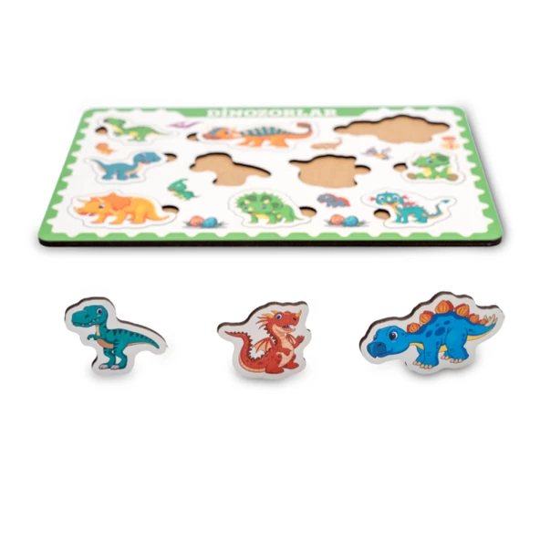 Montessori Dinazorlar Ahşap Bultak Puzzle Seti / Eğitici, Öğretici ve Güvenli Çocuk Oyuncağı