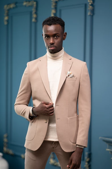 Armürlü Regular Fit Mono Yaka Çift Yırtmaç Torba Cep Tek Ceket - 9