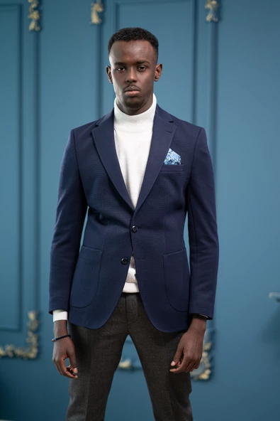 Armürlü Regular Fit Mono Yaka Çift Yırtmaç Torba Cep Tek Ceket - 4