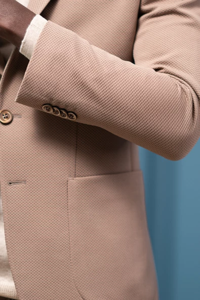 Armürlü Regular Fit Mono Yaka Çift Yırtmaç Torba Cep Tek Ceket - 11