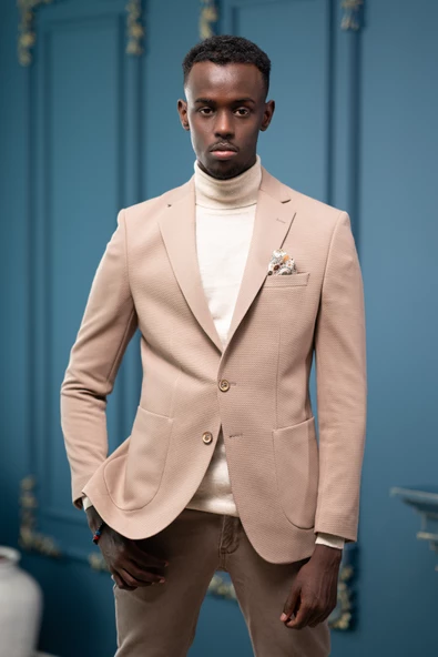 Armürlü Regular Fit Mono Yaka Çift Yırtmaç Torba Cep Tek Ceket - 8