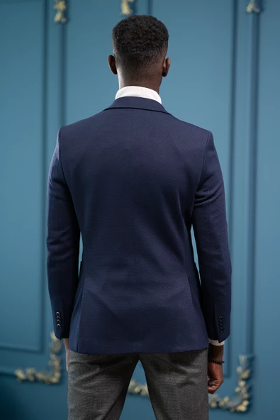 Armürlü Regular Fit Mono Yaka Çift Yırtmaç Torba Cep Tek Ceket - 6