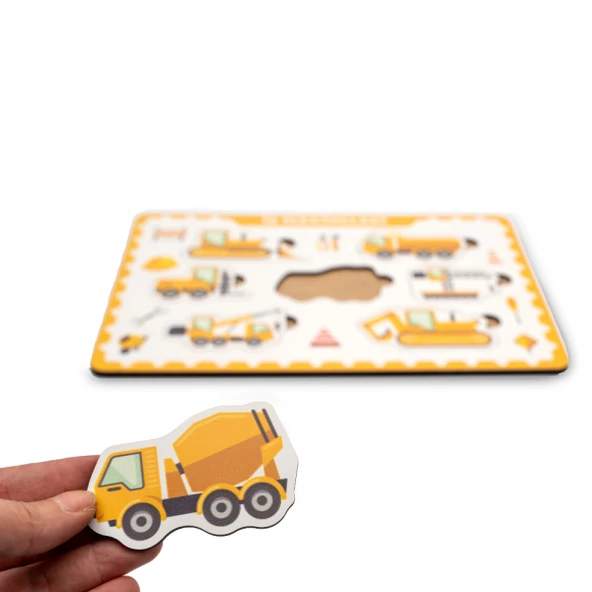 Montessori İş Makineleri Ahşap Bultak Puzzle Seti - Eğitici, Öğretici ve Güvenli Çocuk Oyuncağı - 2