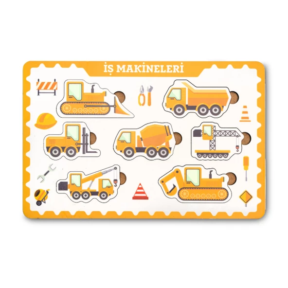 Montessori İş Makineleri Ahşap Bultak Puzzle Seti - Eğitici, Öğretici ve Güvenli Çocuk Oyuncağı - 3