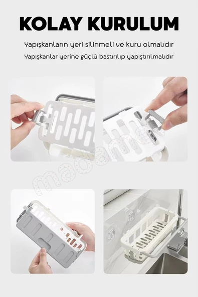 3lü Yapışkanlı Dolap İçi Düzenleyici Mutfak Banyo Lavabo Hazneli Organizer Bulaşıklık Sabunluk Seti - 2