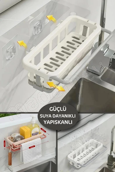 3lü Yapışkanlı Dolap İçi Düzenleyici Mutfak Banyo Lavabo Hazneli Organizer Bulaşıklık Sabunluk Seti - 3