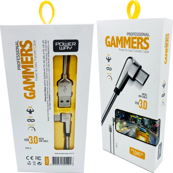 30A (TYPE-C) Metal Gamer Hızlı Şarj Kablosu PowerWay GMX5