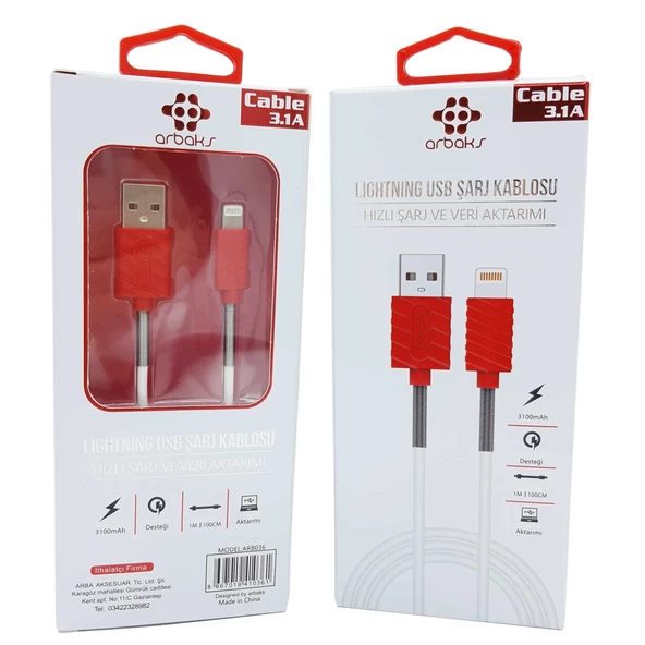 İphone 31A Kırmızı Yaylı Usb Şarj Kablosu Arbaks Arb036