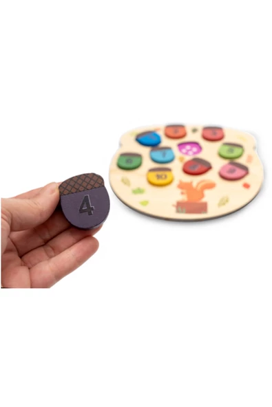 Eğitici Ahşap Sincap Rakamları Öğreniyorum Oyunu / Çocuklar İçin Montessori Gelişim Oyuncağı - 2