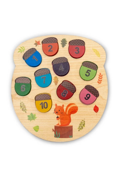 Eğitici Ahşap Sincap Rakamları Öğreniyorum Oyunu / Çocuklar İçin Montessori Gelişim Oyuncağı - 3