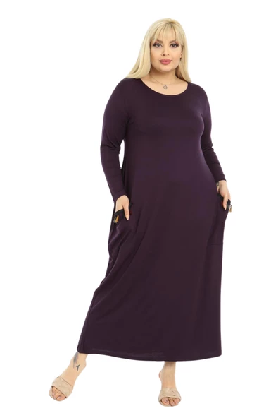 Melsay Butik Püsküllü Cepli Kadın Uzun Kollu Mor Tesettür Elbise - 4