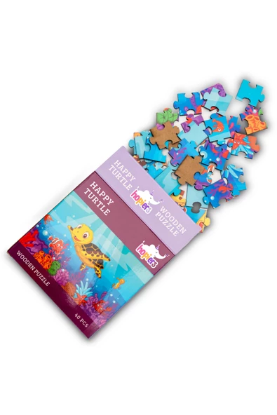 Montessori Happy Turtle Ahşap 40 Parça Puzzle, Yapboz Seti/ 1+ Yaş/ Eğitici, öğretici ve Güvenli Çocuk Oyuncağı