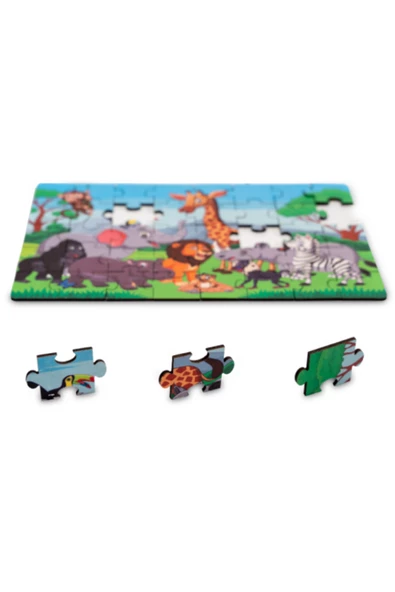 Montessori Safari Animals Ahşap 40 Parça Puzzle/ 1+ Yaş / Eğitici, öğretici ve Güvenli Çocuk Oyuncağı - 3