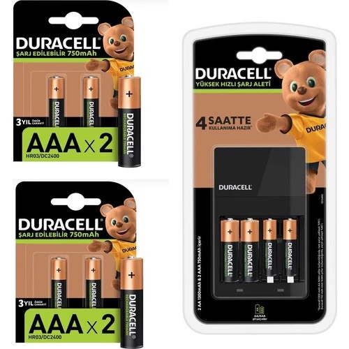 Duracell Cef 14 Şarj Cihazı Şarj Edilebilir 6 Adet 750 Mah Aaa ve 2 Adet 1300 Mah Aa Pil Paketi