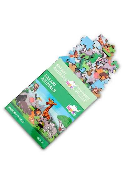 Montessori Safari Animals Ahşap 40 Parça Puzzle/ 1+ Yaş / Eğitici, öğretici ve Güvenli Çocuk Oyuncağı