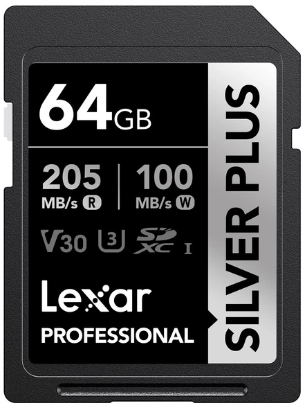 LEXAR LSDSIPL064G-BNNNG SD PROFESSIONAL SILVER PLUS SDXC UHS-I CARDS UP TO 205MB/S READ 100MB/S WRITE C10 V30 U3 - 5