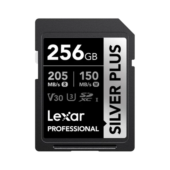 LEXAR 256GB LSDSIPL256G-BNNNG PROFESSIONAL SILVER PLUS SDXC UHS-I CARDS UP TO 205MB/S READ 150MB/S WRITE C10 V30 U3