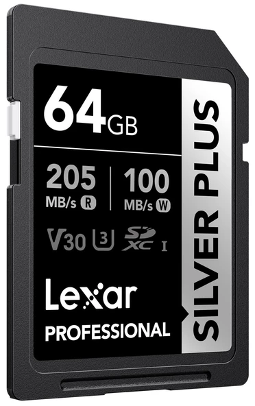 LEXAR LSDSIPL064G-BNNNG SD PROFESSIONAL SILVER PLUS SDXC UHS-I CARDS UP TO 205MB/S READ 100MB/S WRITE C10 V30 U3 - 3