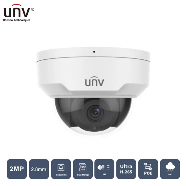 UNIVIEW IPC322LB-ASF28K-A 2MP 2.8MM 30MT H265+ IP67/IK10 IP DOME KAMERA Dahili Sesli