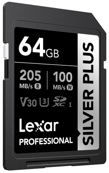 LEXAR LSDSIPL064G-BNNNG SD PROFESSIONAL SILVER PLUS SDXC UHS-I CARDS UP TO 205MB/S READ 100MB/S WRITE C10 V30 U3