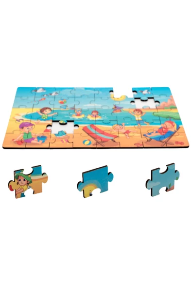 Montessori Summer Holiday Ahşap 40 Parça Puzzle/ 1+ Yaş / Eğitici, Öğretici ve Güvenli Çocuk Oyuncağı - 3