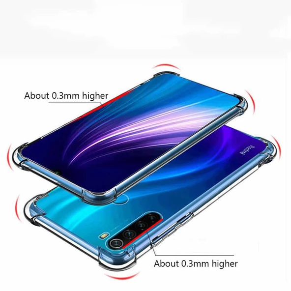 Xiaomi Redmi Note 8 Kılıf Nitro Anti Shock Darbe Emici Köşe Korumalı Şeffaf Silikon Kapak - 6