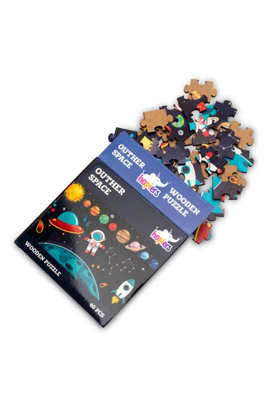 Montessori Outher Space Ahşap 40 Parça Puzzle / 1+ Yaş / Eğitici, öğretici ve Güvenli Çocuk Oyuncağı