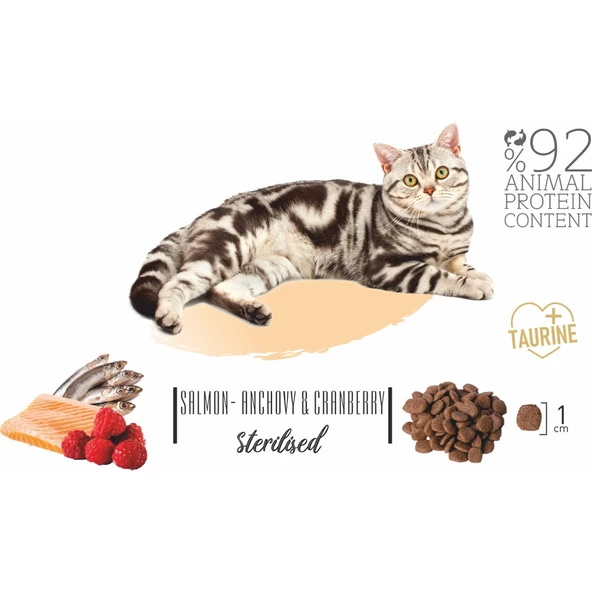 Low Grain Sterilised Düşük Tahıllı Somon Hamsi ve Böğürtlenli Kısırlaştırılmış Kedi Maması - Resim 4