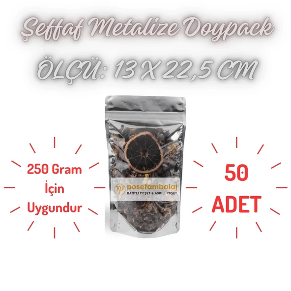 Şeffaf Metalize Doypack (50 li Paket) 13x22,5x7 Cm - 250 gr