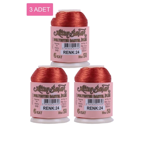 3 Adet Altınbaşak Oya ve Dantel İpi 20 gr - Royaleks - No: 024