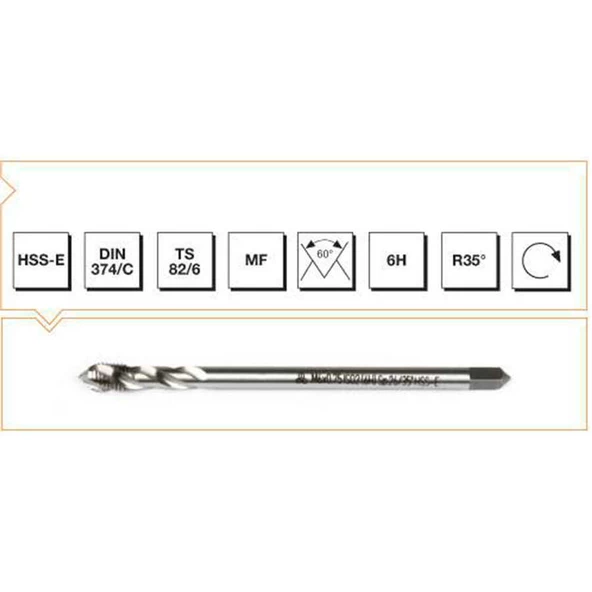 Makina Takım HSS-E DIN 374/C Metrik İnce Vidalı Helis Kanallı Makina Kılavuzu M20X1.5mm-MTE B00105790340