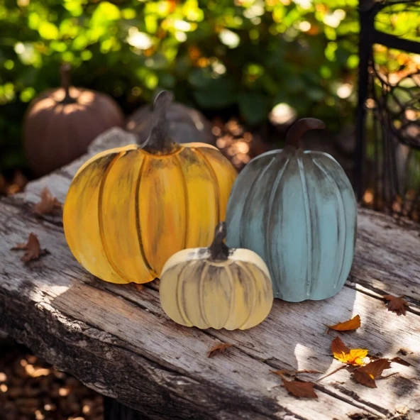 Naturel Görünümlü Balkabakları Ailesi 3'lü Set - 3