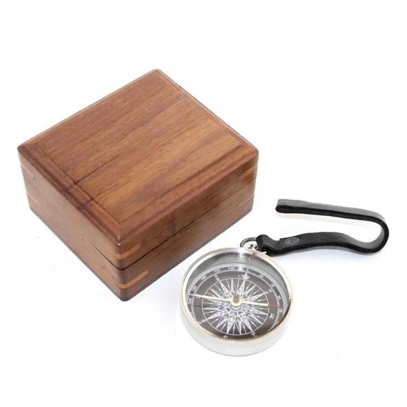 Ahşap Kutulu Krom Pusula - Resim 2