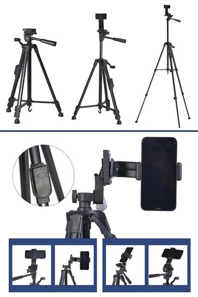 Tripod Telefon ve Fotoğraf Makinası Takılabilen 146cm Bluetooth Kumandalı Tutucu - 7