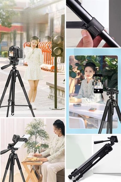 Tripod Telefon ve Fotoğraf Makinası Takılabilen 146cm Bluetooth Kumandalı Tutucu - 10