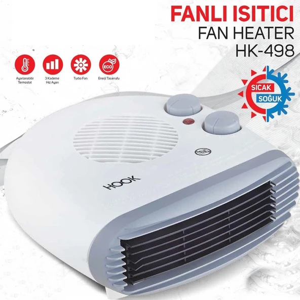 Yatay Fanlı Elektrikli Isıtıcı Termostatlı 3 Kademeli Turbo Fan