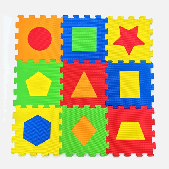 Akar Oyuncak 10'lu Geometrik Şekiller 7 mm 33x33 cm Kare Çocuk Oyun Karosu Çok Renkli