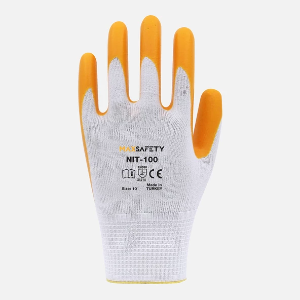 Maxsafety MXNIT-100-10 Nitril Eldiven(Sarı-Beyaz)