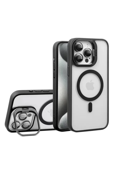iphone 13 Pro Kılıf Magsafe   uyumlu Kamera Standlı +Lens koruyuculu Kapak - 5
