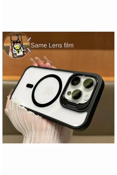 iphone 13 Pro Kılıf Magsafe   uyumlu Kamera Standlı +Lens koruyuculu Kapak - 7