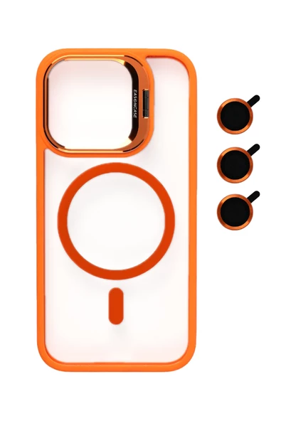 iphone 14 Pro Kılıf Magsafe uyumlu Kamera Standlı +Lens koruyuculu Kapak - 2