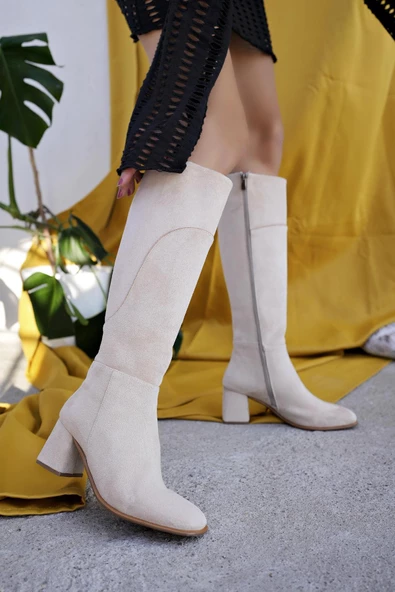 Muggo VENTARUS Garantili Küt Burun Taş Detaylı Topuklu Kadın Çizme - 12