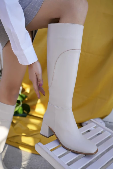 Muggo VENTARUS Garantili Küt Burun Taş Detaylı Topuklu Kadın Çizme - 6