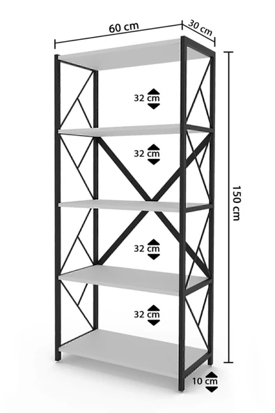 MOBİGOOM Metal Kitaplık 5 Raflı Çok Amaçlı Dosya Kitap Rafı Ofis Salon Raf 150 Cm Beyaz