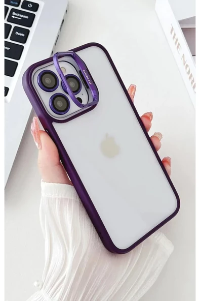iphone 13 Pro Max Kılıf Kamera Standlı +Lens koruyuculu Kapak - 5