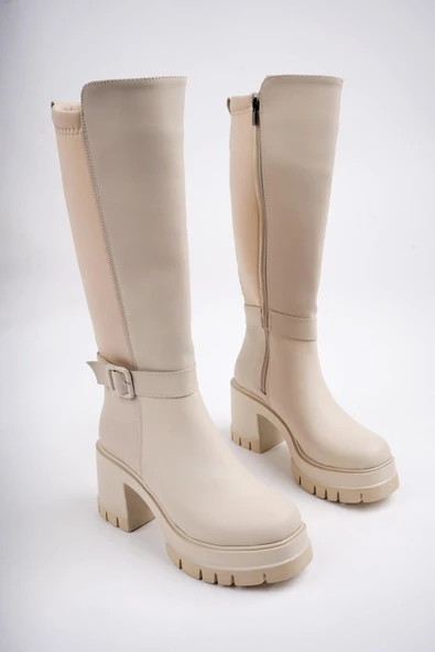 Muggo ARONGO Garantili Kemer Detaylı Fermuarlı Platform Topuklu Kadın Çizme - 9