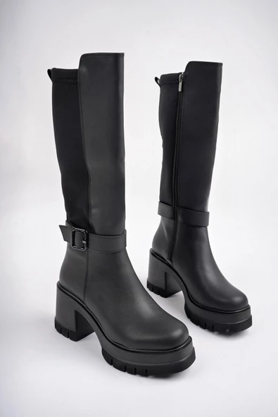 Muggo ARONGO Garantili Kemer Detaylı Fermuarlı Platform Topuklu Kadın Çizme - 6