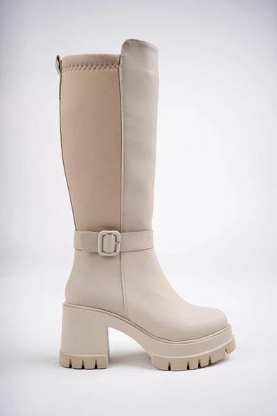 Muggo ARONGO Garantili Kemer Detaylı Fermuarlı Platform Topuklu Kadın Çizme - 8