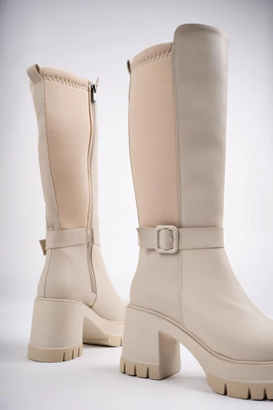 Muggo ARONGO Garantili Kemer Detaylı Fermuarlı Platform Topuklu Kadın Çizme - 10